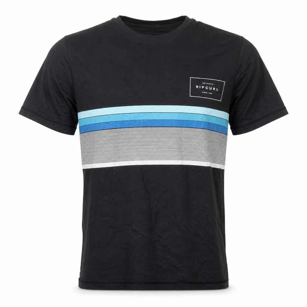 Front view of Rip Curl Men's Black Striped T-Shirt -, size S