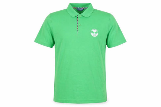 Front view of FGS Men's Green Polo Shirt, size M, Cotton Blend