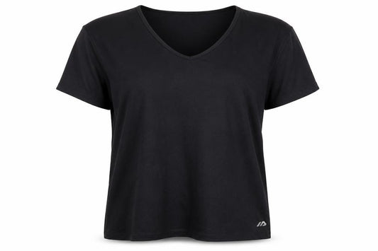 Front view of Active Women's Black V-Neck T-Shirt, size 16