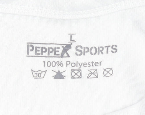Peppex Sports Unisex White Activewear T-Shirt L