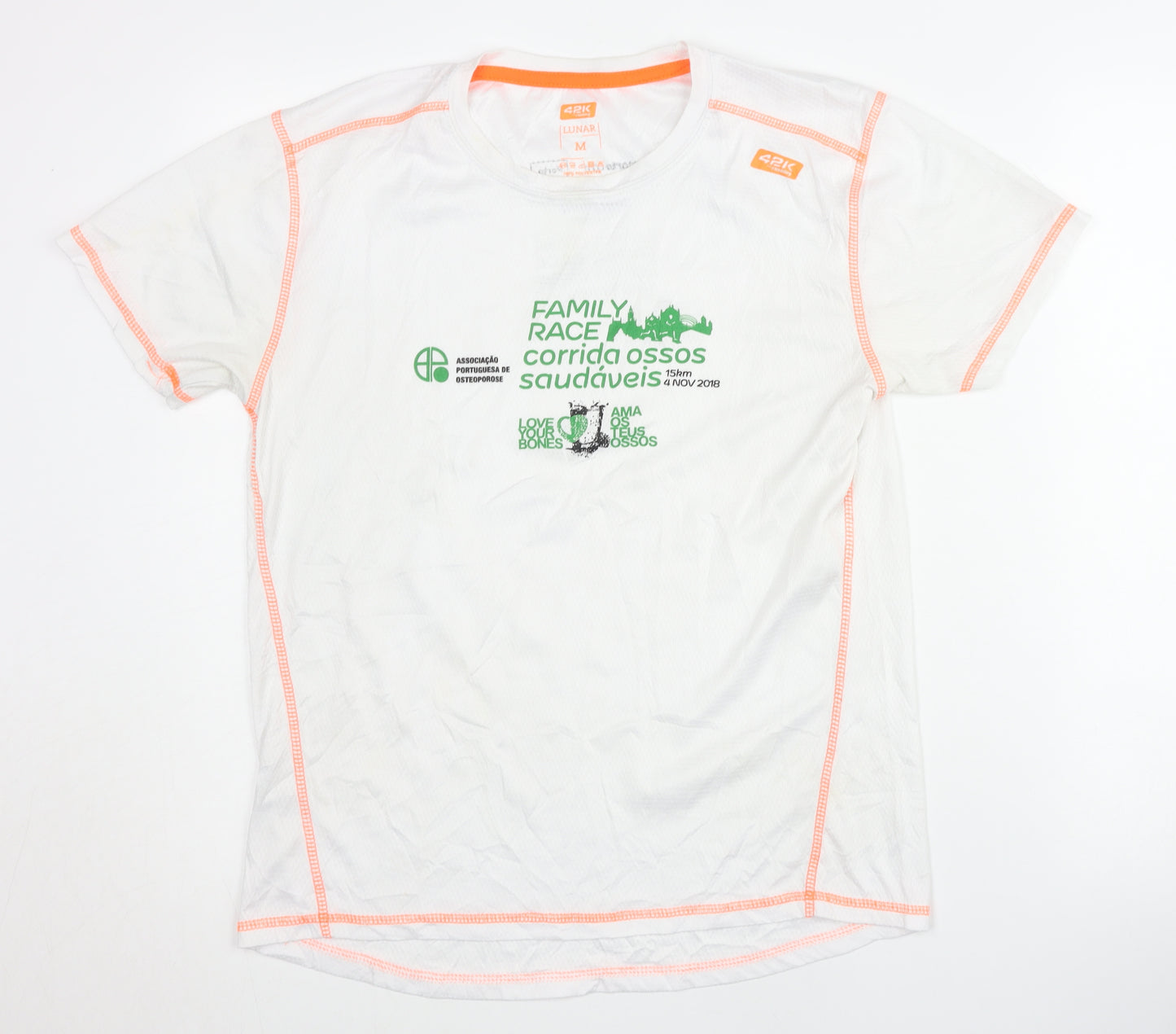 42K Men's White Running T-Shirt M Graphic Print