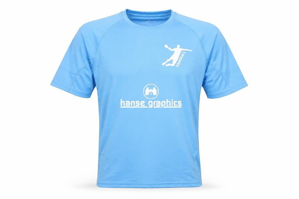 Front view of Spiro Men’s Blue Handball T-Shirt, size S, Quick Dry Activewear
