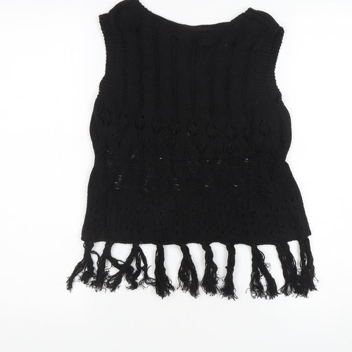Boohoo Women's Black Fringe Vest - M - Casual Knit Style