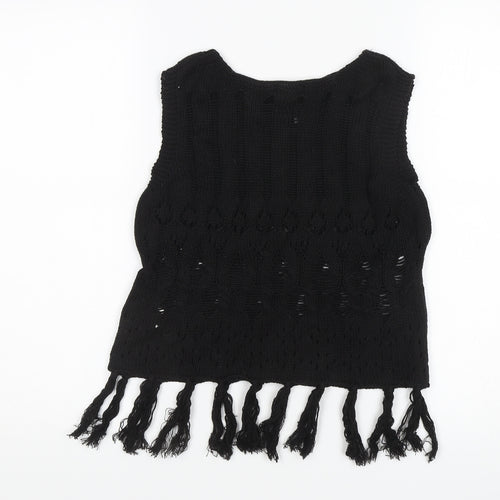 Boohoo Women's Black Fringe Vest - M - Casual Knit Style