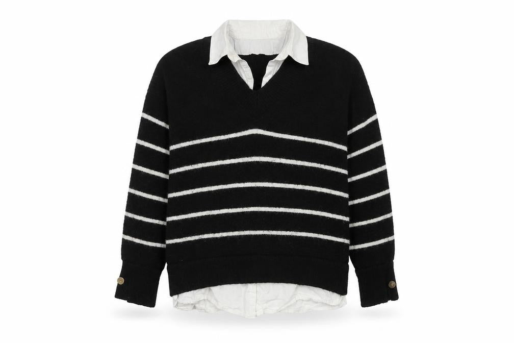 Front view of River Island Women's Black Striped XS jumper