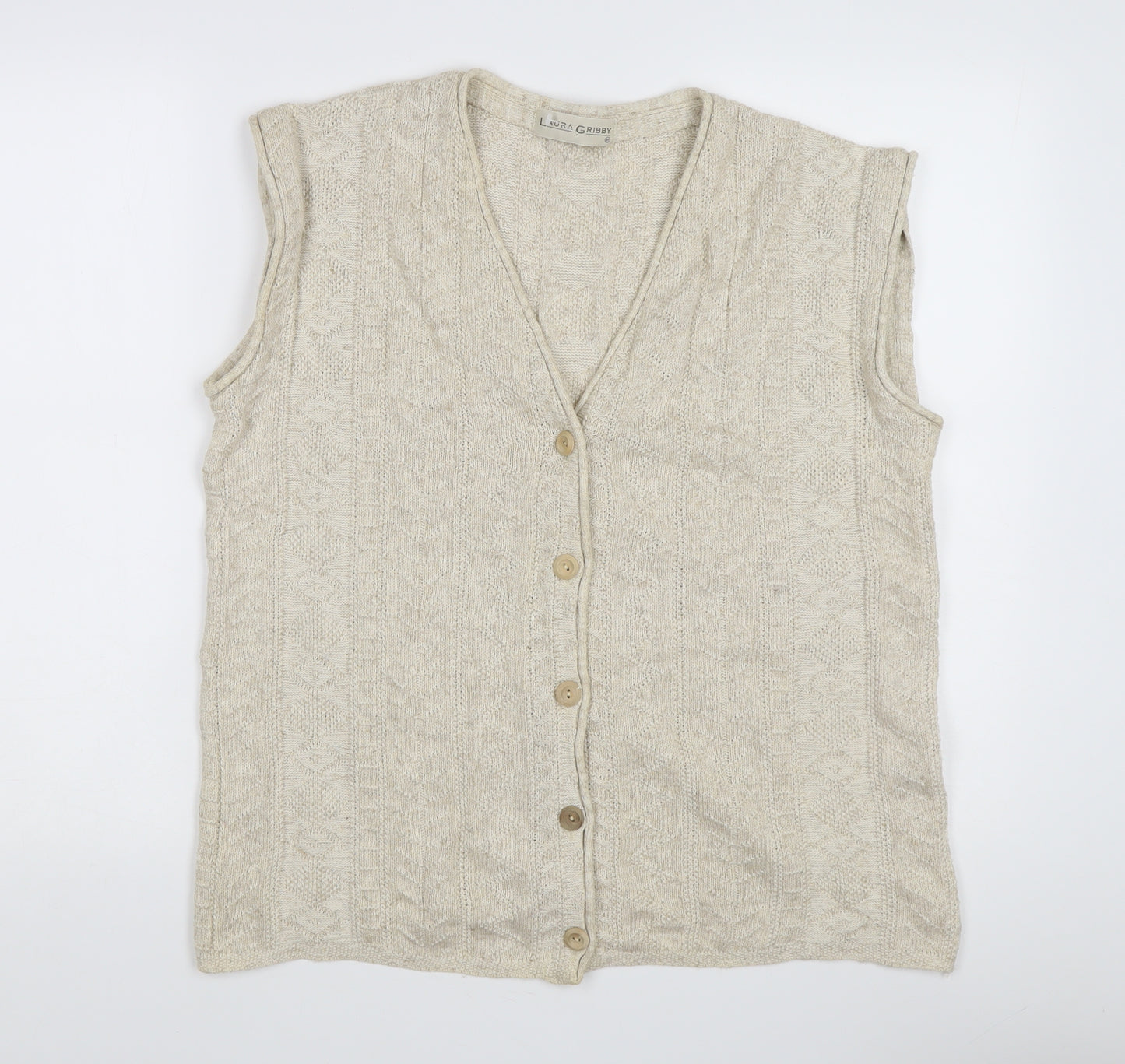 Laura Gribby Beige Cotton Linen Women's Waistcoat M