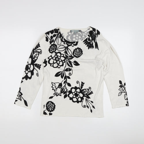 Tri Moda Women's White Floral Pullover Jumper M
