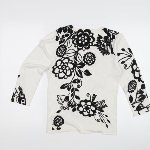 Tri Moda Women's White Floral Pullover Jumper M