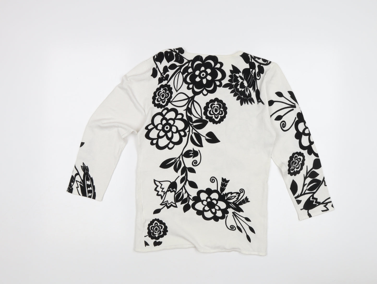 Tri Moda Women's White Floral Pullover Jumper M
