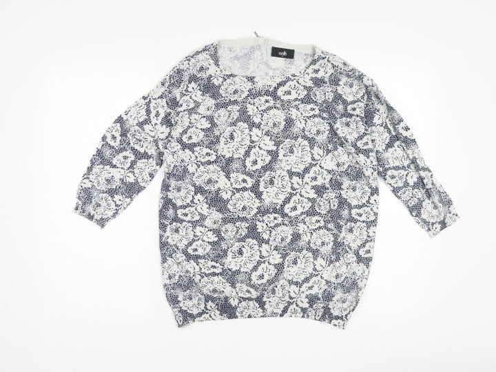Wallis Women's Blue Floral Pullover Jumper M