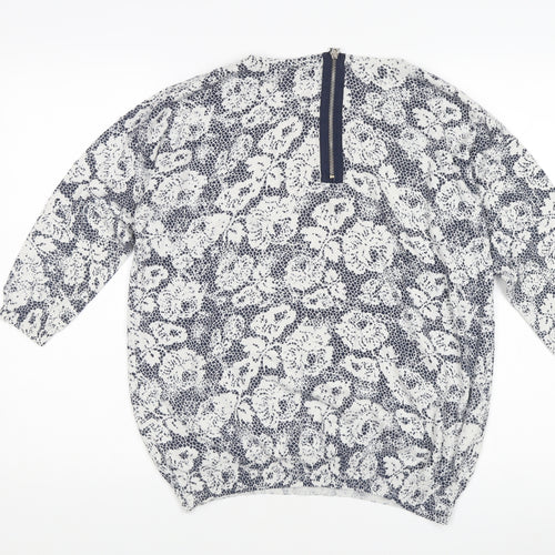 Wallis Women's Blue Floral Pullover Jumper M