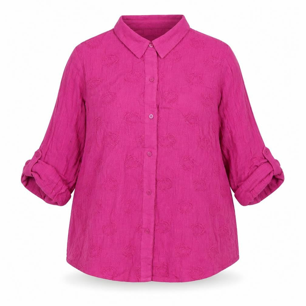 Front view of Mitzy Women's Pink Button-Up Shirt L
