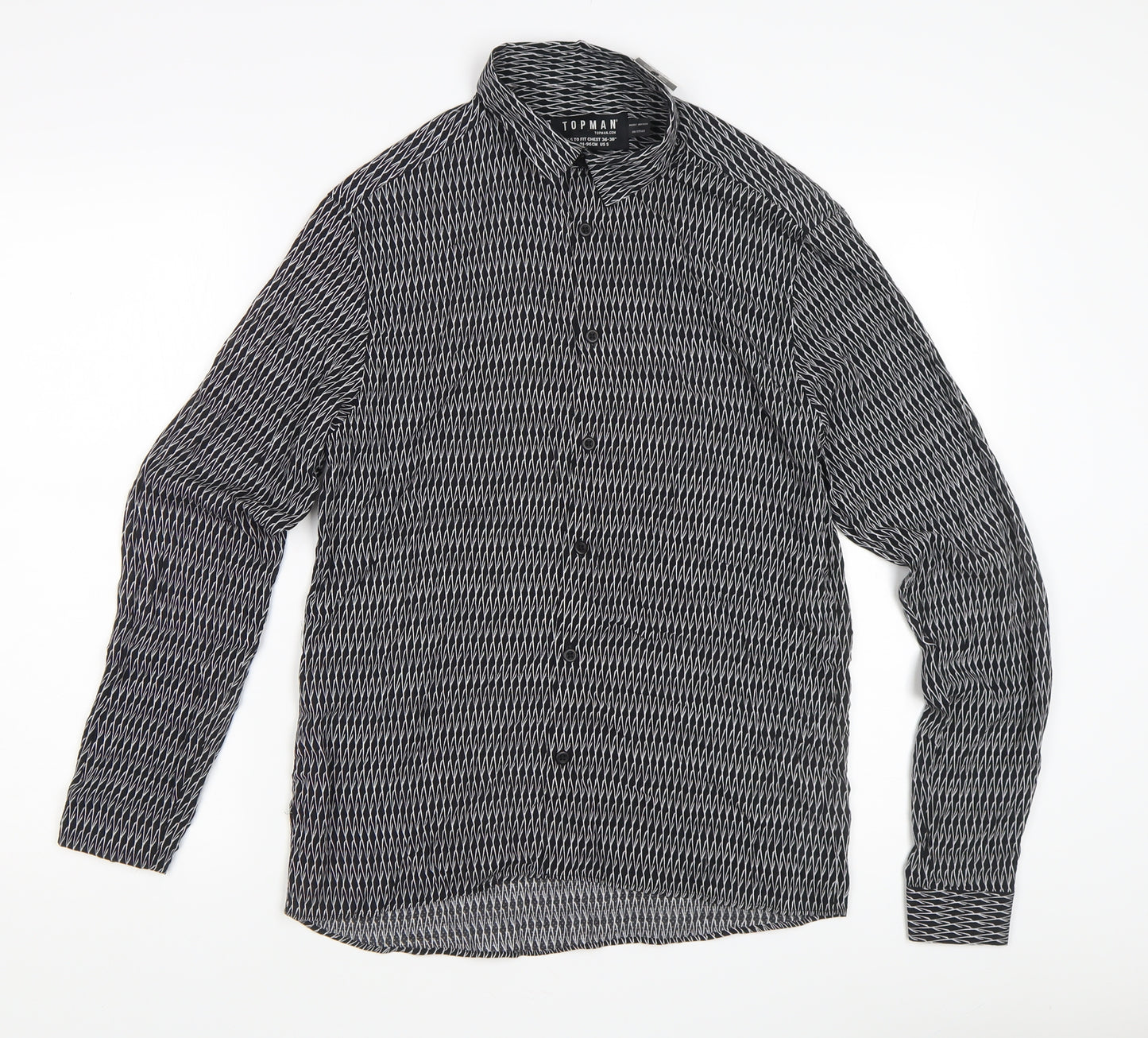 Topman Men's Black Geometric Long Sleeve Shirt Size S