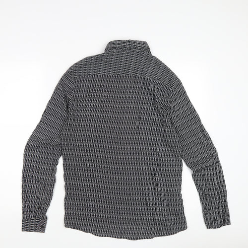 Topman Men's Black Geometric Long Sleeve Shirt Size S
