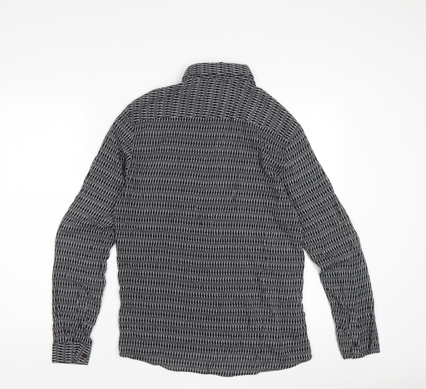 Topman Men's Black Geometric Long Sleeve Shirt Size S