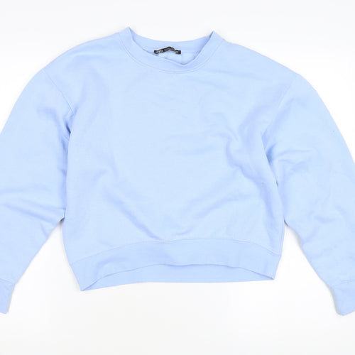 Zara Women's Blue Pullover Sweatshirt Size S