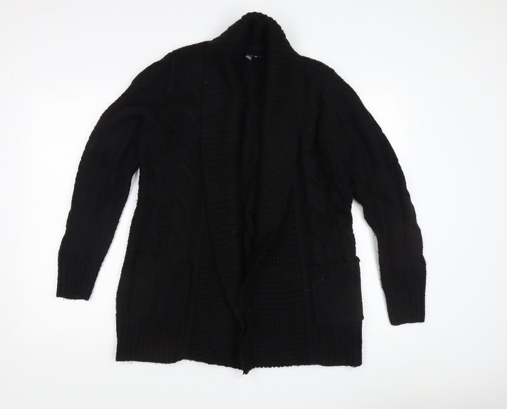 New Look Women's Black Cable Open Front Cardigan Small