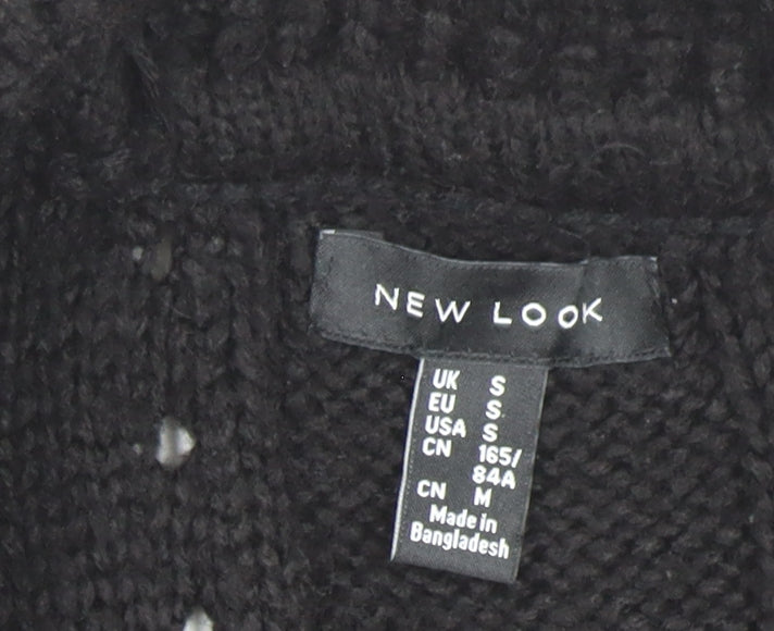 New Look Women's Black Cable Open Front Cardigan Small
