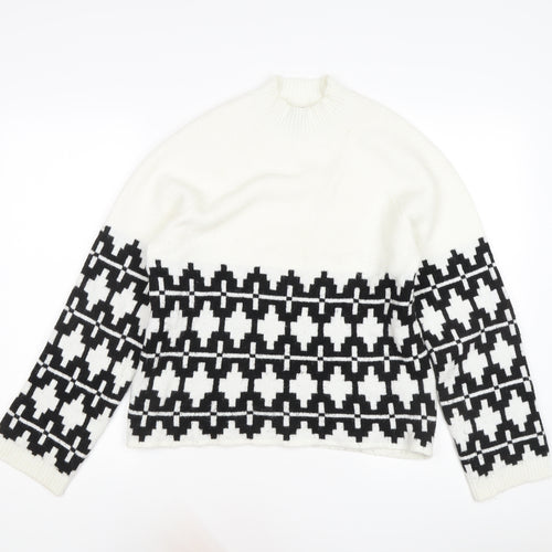 Divided Women's White Geometric Pullover Jumper, S