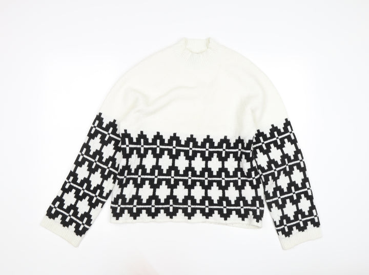 Divided Women's White Geometric Pullover Jumper, S