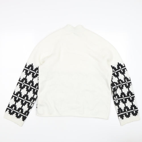 Divided Women's White Geometric Pullover Jumper, S