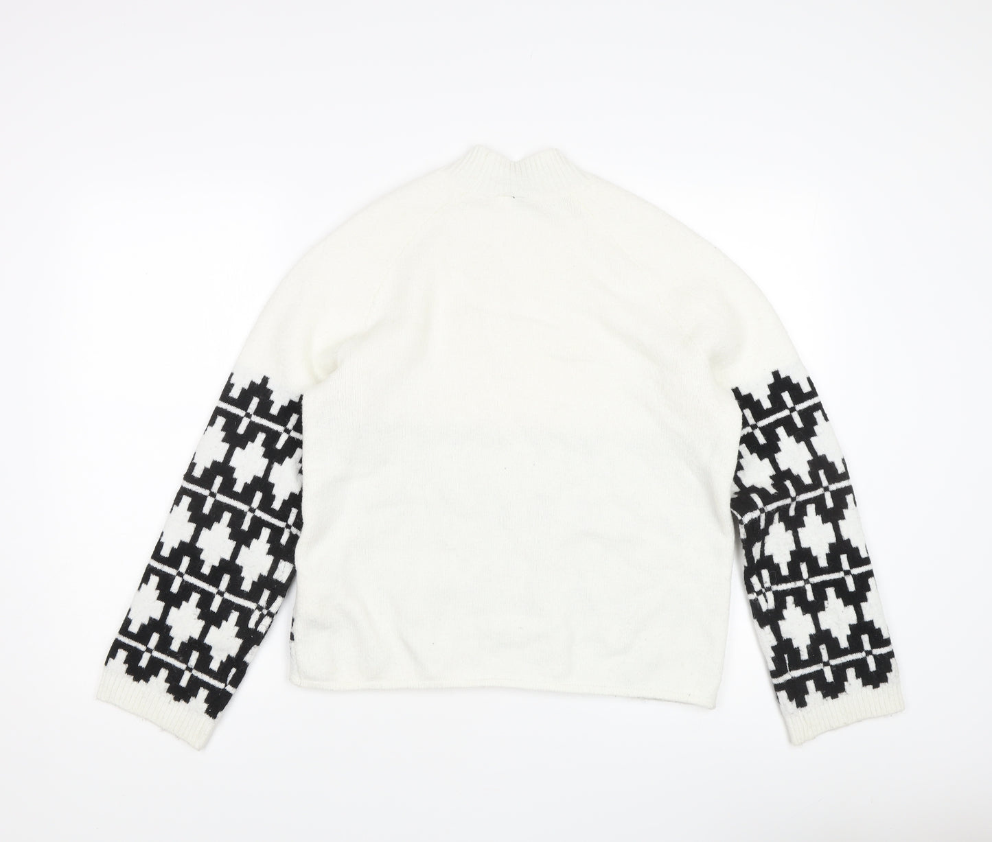 Divided Women's White Geometric Pullover Jumper, S