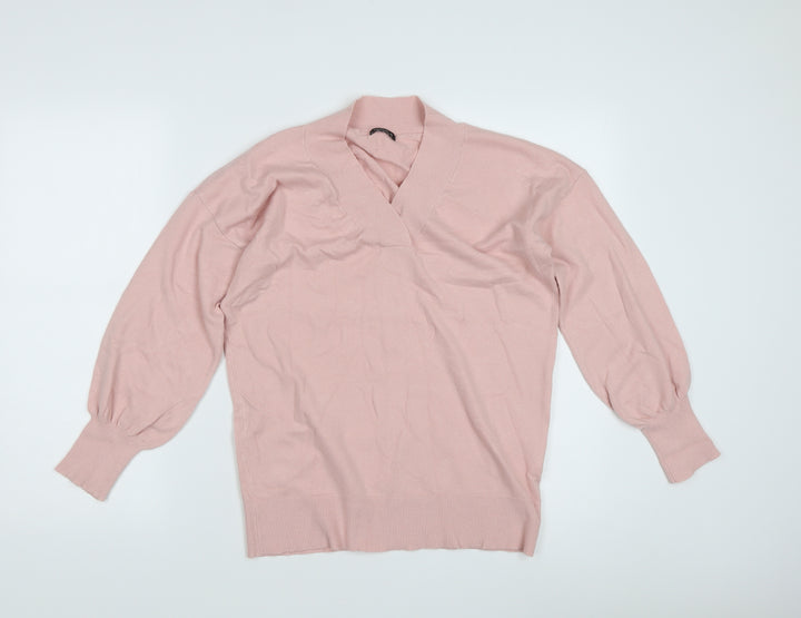 Roman Women's Pink V-Neck Pullover Jumper Size 12