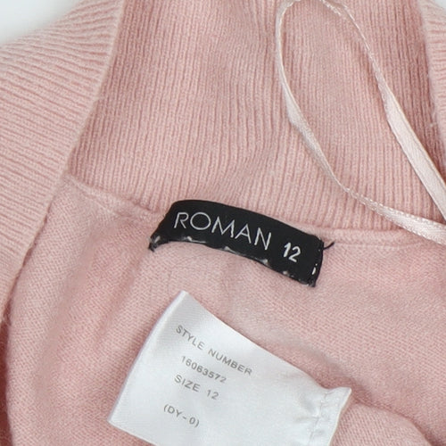 Roman Women's Pink V-Neck Pullover Jumper Size 12
