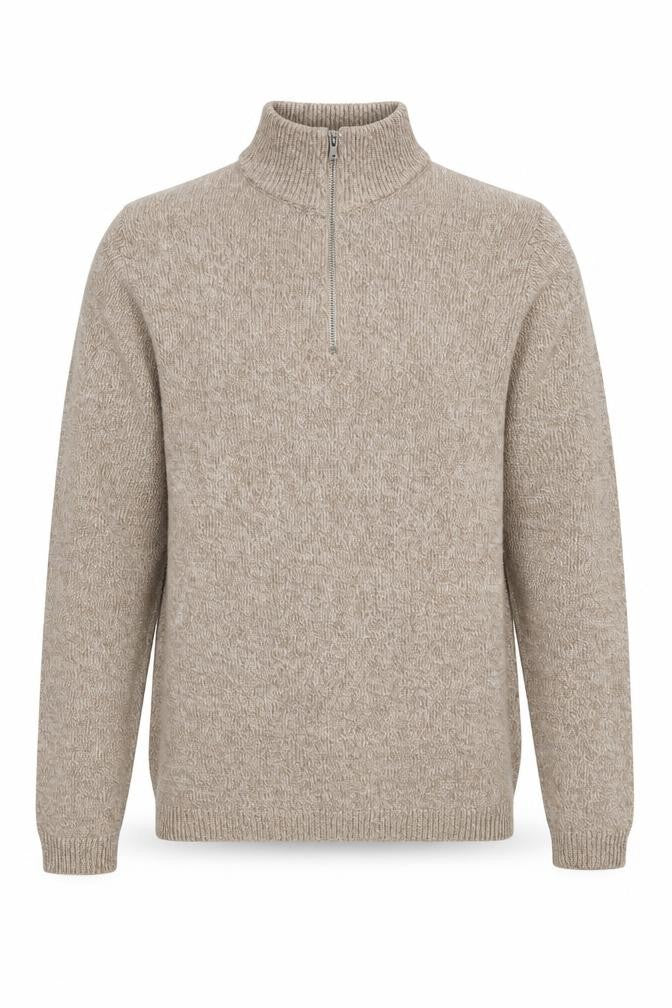 Front view of ASOS Design Men's Beige XS Full Zip Jumper