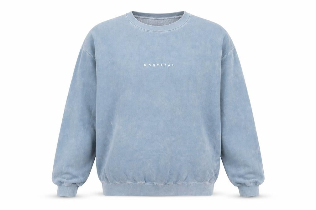 Front view of Topman Blue Men's Small Graphic Pullover Sweatshirt