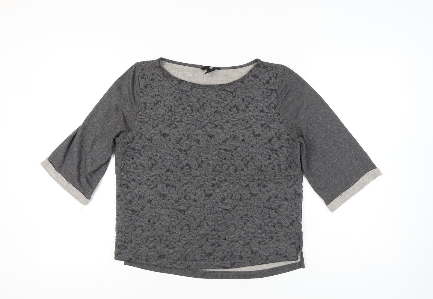 H&M Women's Grey Top - Size 10, 3/4 Sleeve
