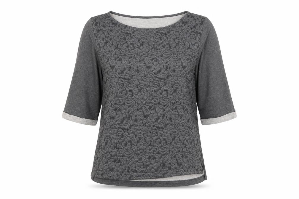Front view of H&M Women's Grey Top -, size 10, 3/4 Sleeve