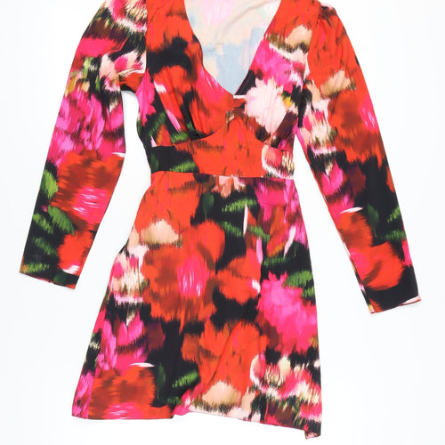 Dorothy Perkins Women's Multicoloured Floral Wrap Dress Size 8