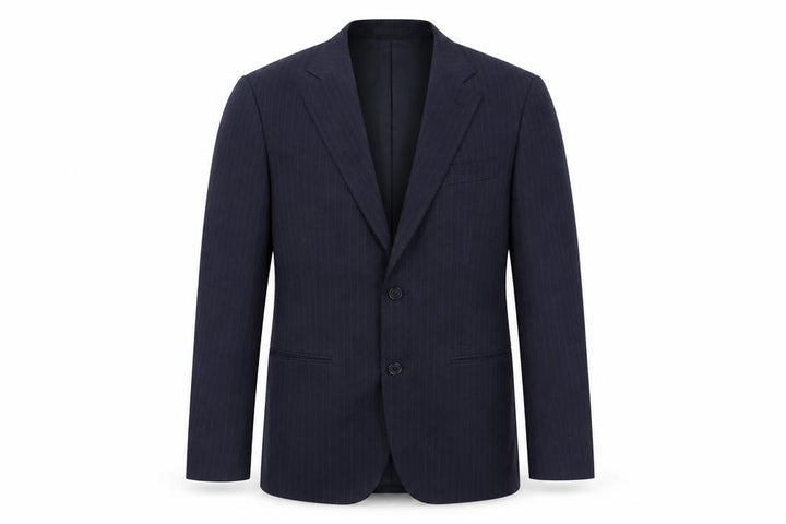Front view of Busen Men's Blue Striped Suit Jacket 44/32