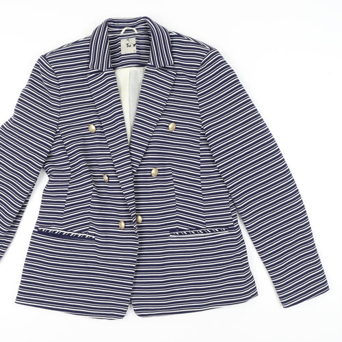 Tu Women's Blue Striped Double-Breasted Blazer