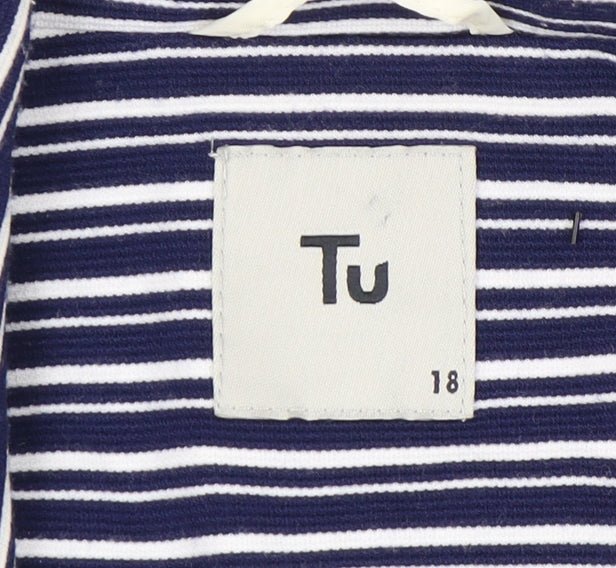 Tu Women's Blue Striped Double-Breasted Blazer