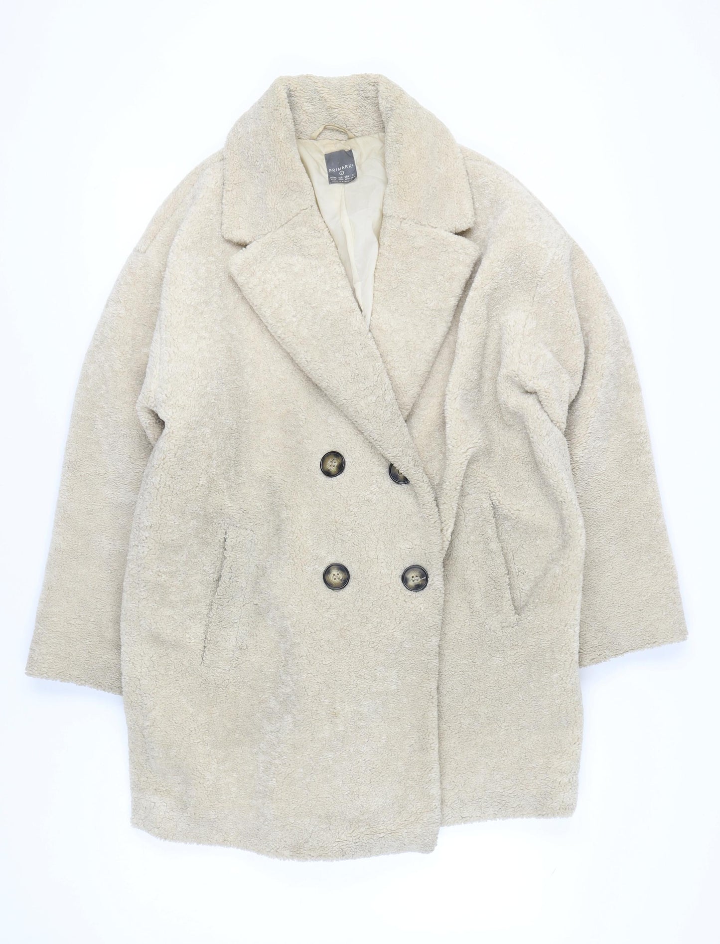 Primark Women's Beige Long Overcoat Size L
