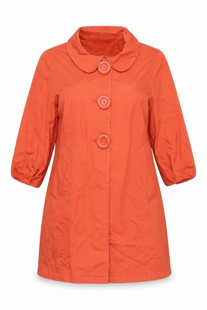 Front view of Atmosphere Women's Orange Button Coat, size 10