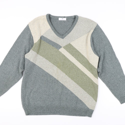 Essentials Men's Multicoloured V-Neck Pullover, Small