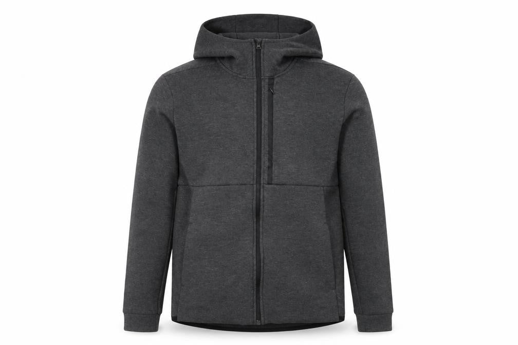 Front view of H&M Sport Men's Grey Full Zip Hoodie, size M