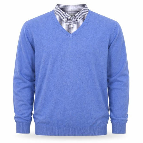 Marks and Spencer Men's Blue Cotton V-Neck Sweater XL