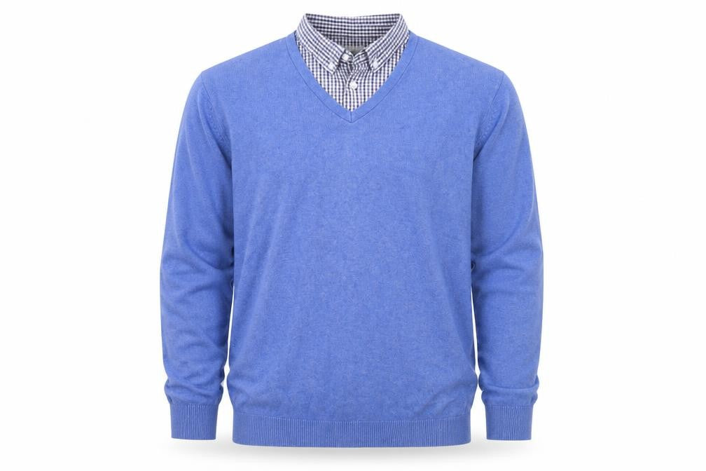Marks and Spencer Men's Blue Cotton V-Neck Sweater XL