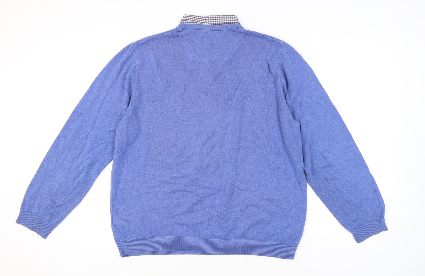 Marks and Spencer Men's Blue Cotton V-Neck Sweater XL