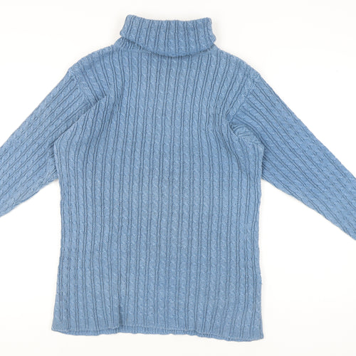Ramie Cotton Collection Women's Blue Cable-Knit Pullover