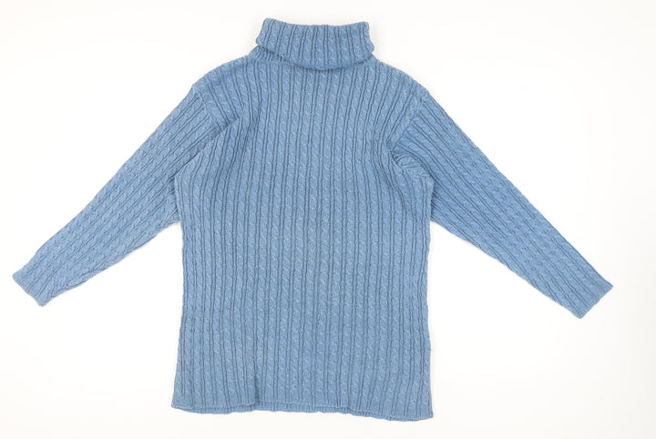 Ramie Cotton Collection Women's Blue Cable-Knit Pullover