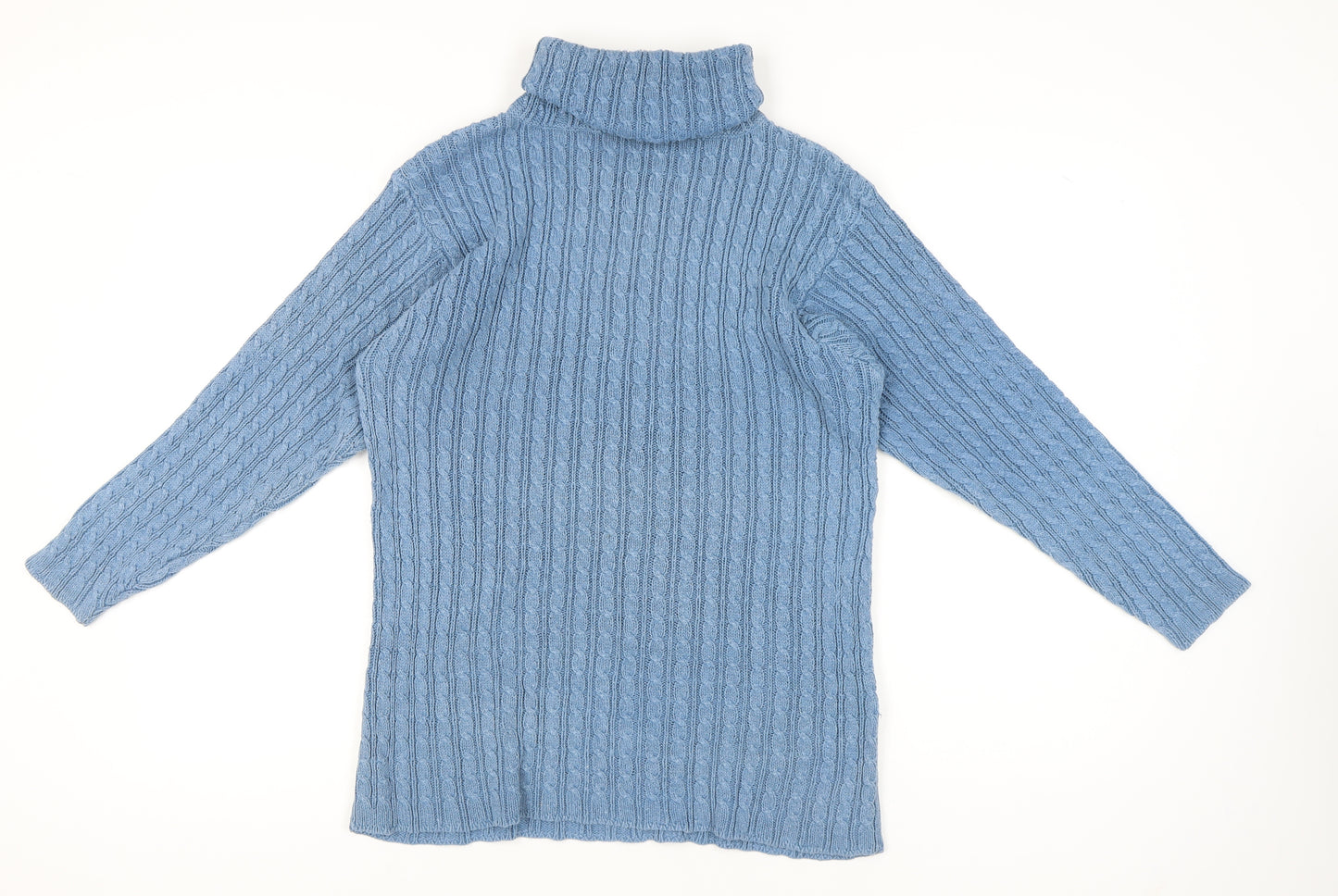 Ramie Cotton Collection Women's Blue Cable-Knit Pullover
