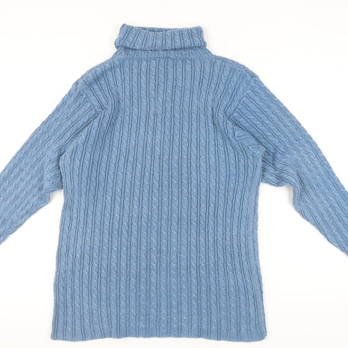 Ramie Cotton Collection Women's Blue Cable-Knit Pullover