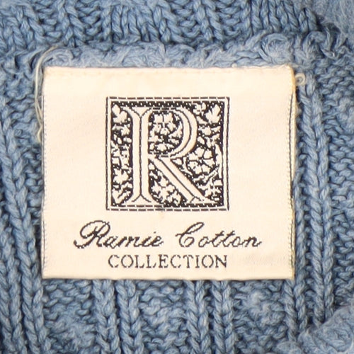 Ramie Cotton Collection Women's Blue Cable-Knit Pullover