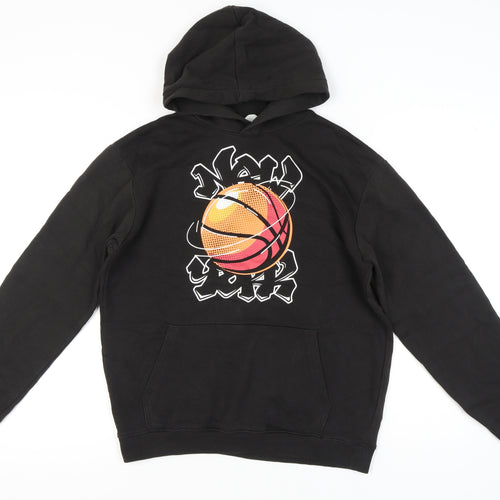H&M Boys Black Pullover Hoodie Basketball Graphic 14 Plus