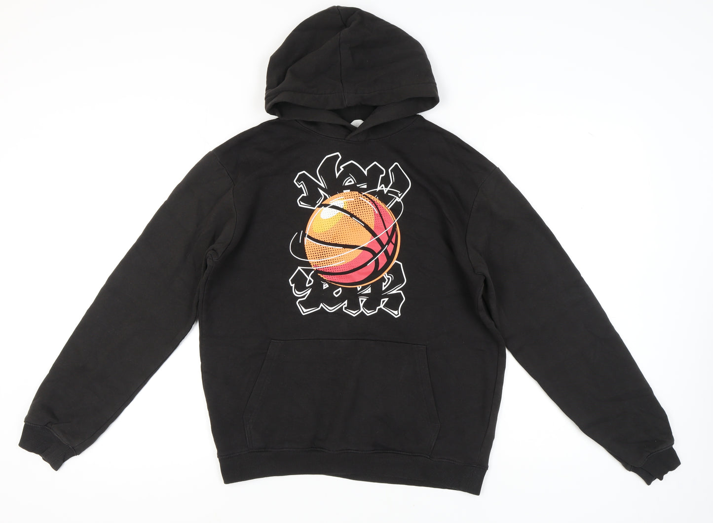 H&M Boys Black Pullover Hoodie Basketball Graphic 14 Plus